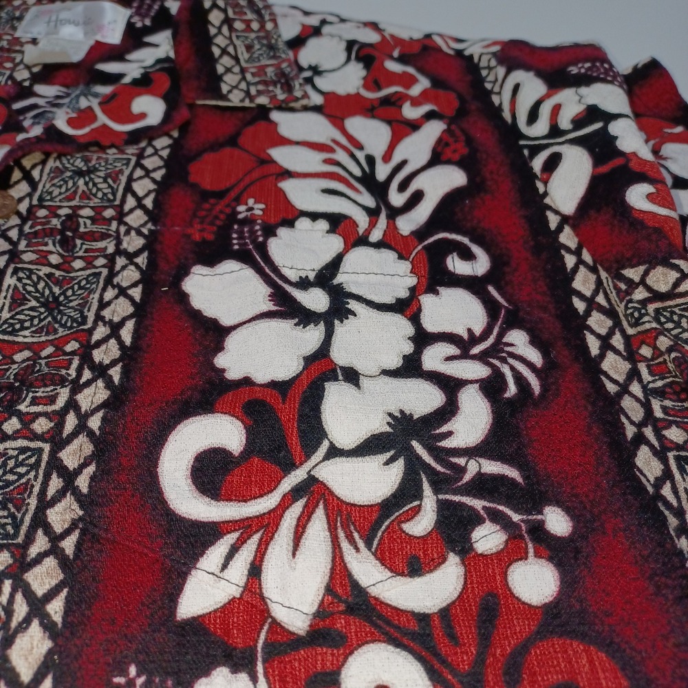 VTG Howie Hawaiian Shirt Mens M Hibiscus Tribal Cotton Aloha Tropical Surf - Picture 5 of 7